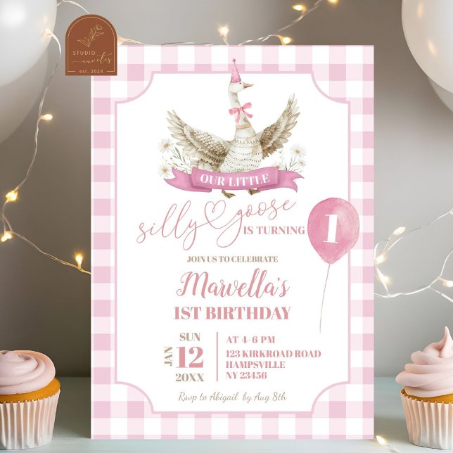 Invitación de cumpleaños de Silly Goose rosa prep (Subido por el creador)