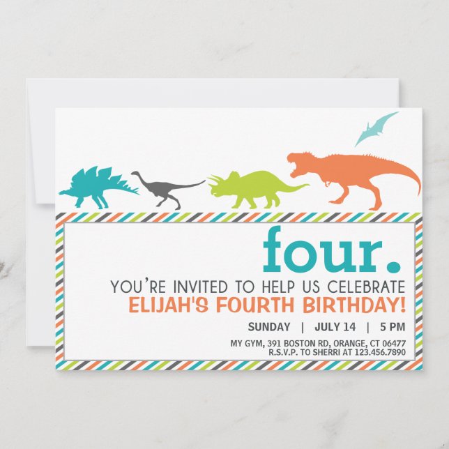Invitación de cumpleaños de silueta de dinosaurio  (Anverso)
