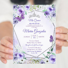Invitación de cumpleaños de Silver y Purple Mis Qu