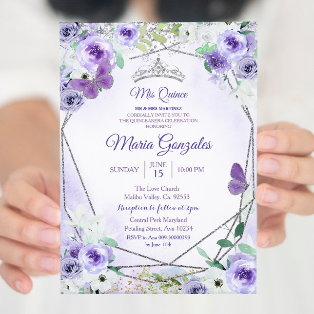 Invitación de cumpleaños de Silver y Purple Mis Qu (Subido por el creador)