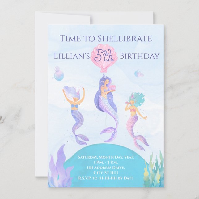 Invitación de cumpleaños de sirena (Anverso)