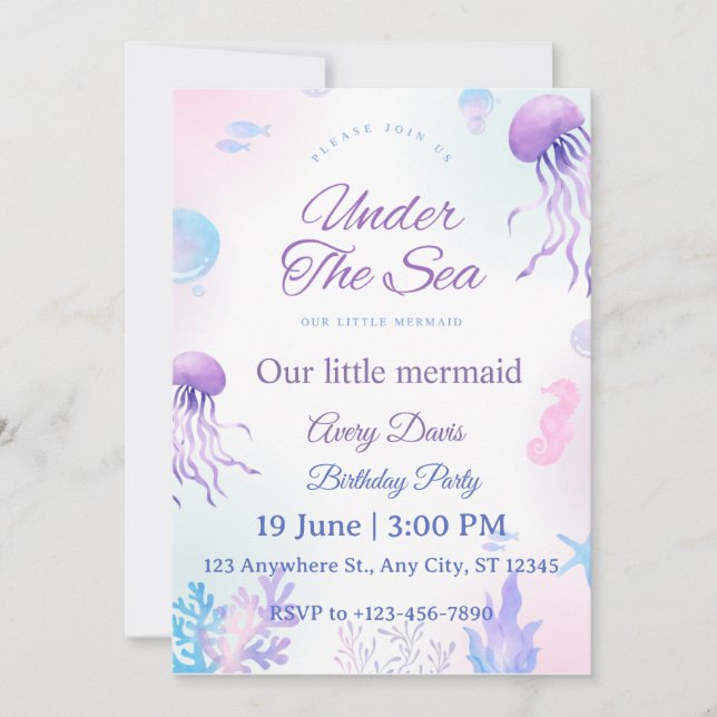 Invitación de cumpleaños de sirena (Anverso)