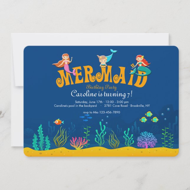 Invitación de cumpleaños de sirena (Anverso)