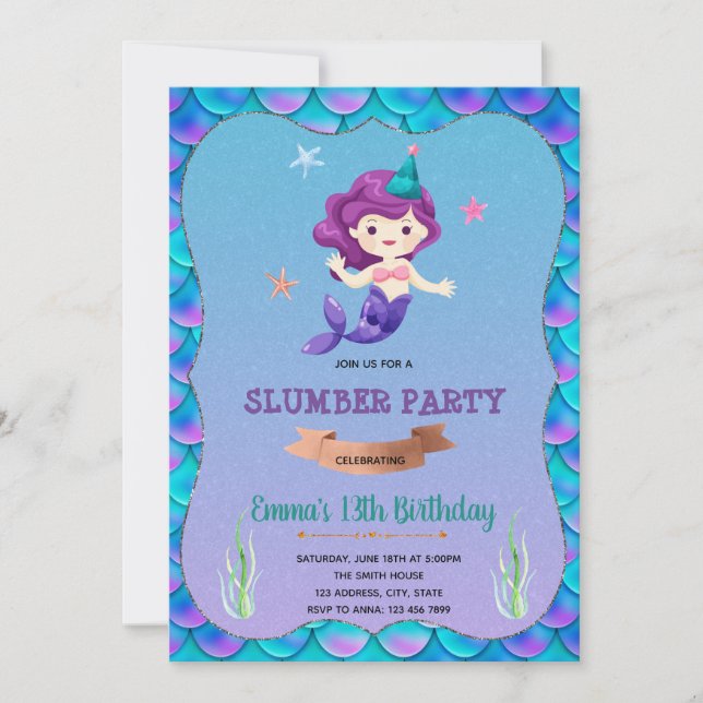 Invitación de cumpleaños de sirena (Anverso)