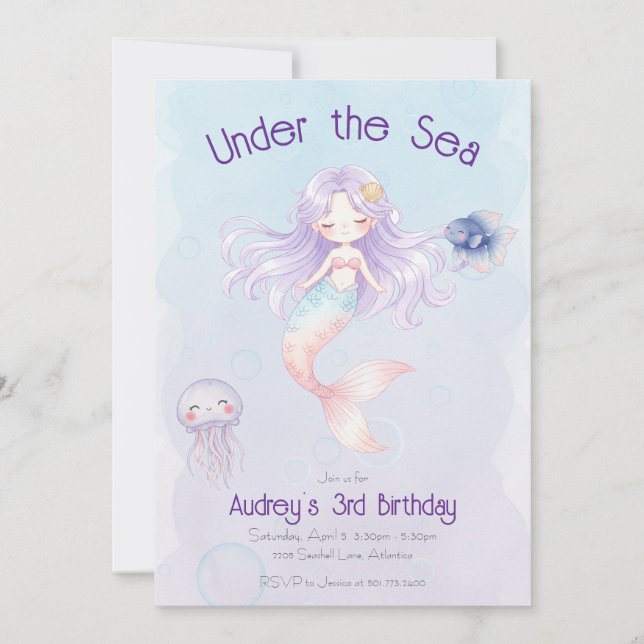 Invitación de cumpleaños de sirena (Anverso)