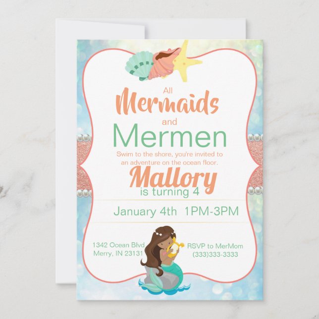Invitación de cumpleaños de Sirena (Anverso)