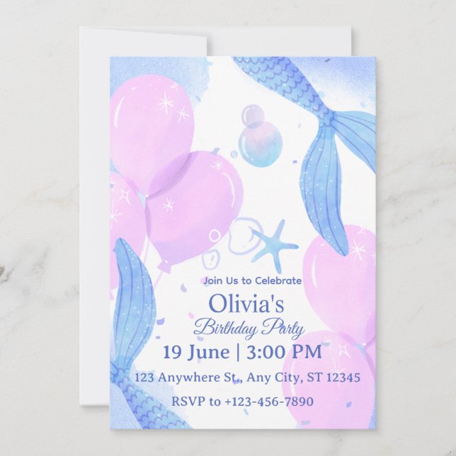 Invitación de cumpleaños de sirena (Anverso)