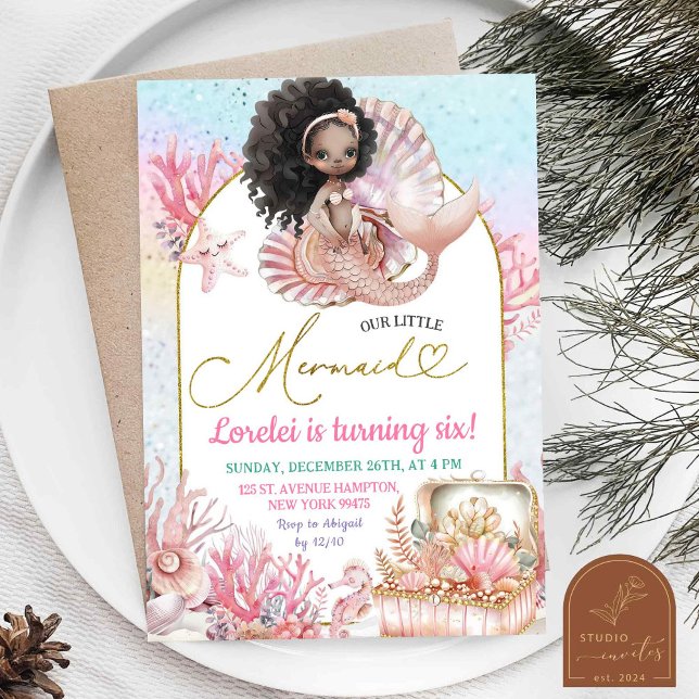 Invitación de cumpleaños de sirena africana rosa (Subido por el creador)