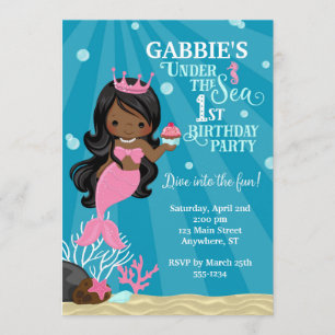 Invitación de cumpleaños de sirena afroamericana