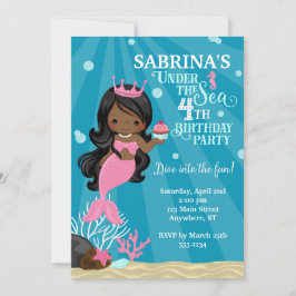 Invitación de cumpleaños de sirena afroamericana