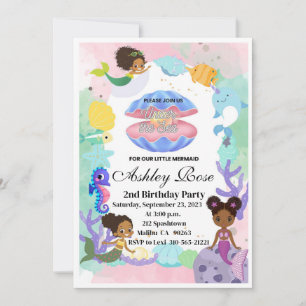 Invitación de cumpleaños de sirena afroamericana/n