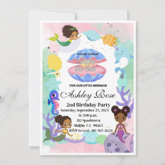 Invitación de cumpleaños de sirena afroamericana/n