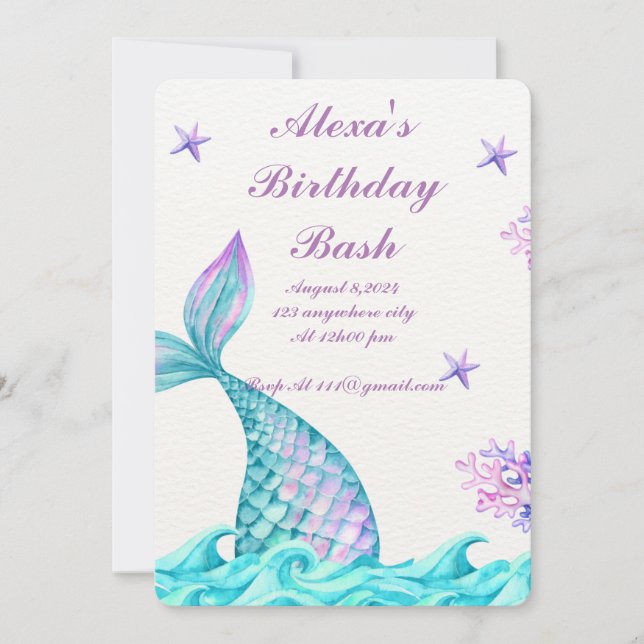 INVITACIÓN DE CUMPLEAÑOS DE SIRENA AZUL (Anverso)