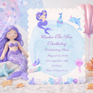 INVITACIÓN DE CUMPLEAÑOS DE SIRENA AZUL DEBAJO DEL