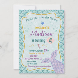 Invitación de cumpleaños de sirena Bajo el fiesta 