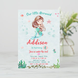 Invitación de cumpleaños de sirena Bajo el fiesta 