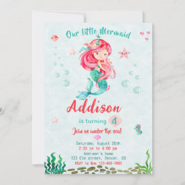 Invitación de cumpleaños de sirena Bajo el fiesta 