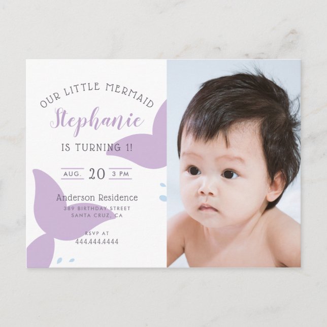 Invitación de Cumpleaños de Sirena Bajo El Mar (Anverso)