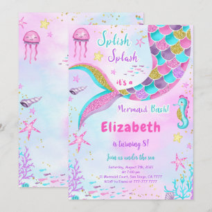 Invitación de cumpleaños de sirena bajo el mar
