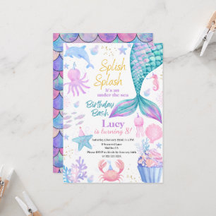 Invitación de cumpleaños de sirena bajo el mar