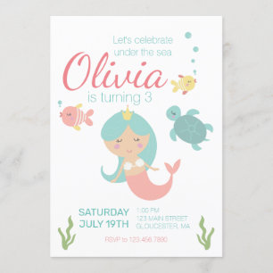 Invitación de cumpleaños de sirena bajo el mar