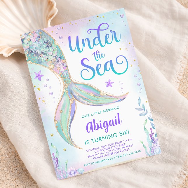 Invitación de cumpleaños de sirena bajo el mar (Under the Sea Mermaid Birthday Invitation)