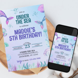 Invitación de cumpleaños de sirena bajo el mar