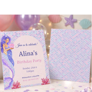 Invitación de cumpleaños de sirena bajo el mar   
