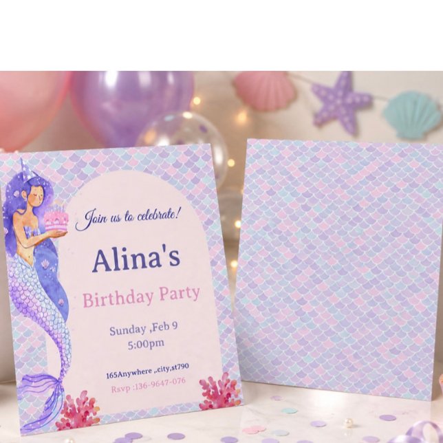 Invitación de cumpleaños de sirena bajo el mar |  (Subido por el creador)