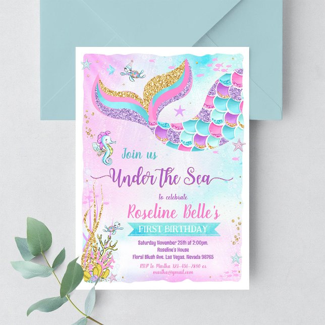 Invitación de Cumpleaños de Sirena Bajo el Mar (Subido por el creador)