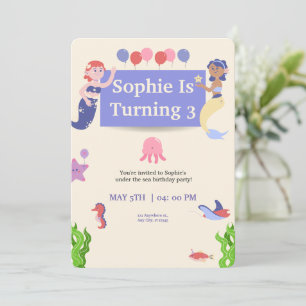 Invitación de cumpleaños de sirena, bajo el mar