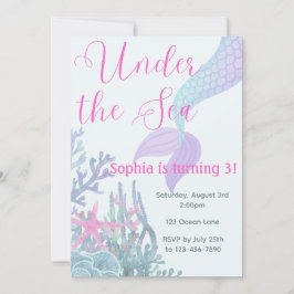 Invitación de cumpleaños de sirena bajo el mar