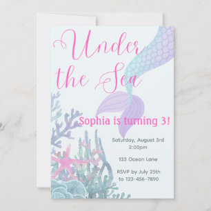 Invitación de cumpleaños de sirena bajo el mar