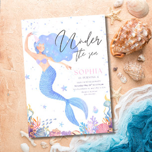 Invitación de cumpleaños de sirena bajo el mar, ch