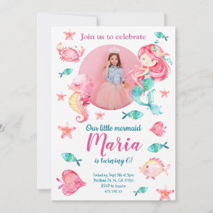 Invitación de cumpleaños de Sirena bajo el mar Fot