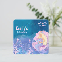 Invitación de cumpleaños de sirena bajo el mar lin