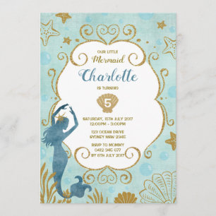 Invitación de cumpleaños de sirena bajo la playa d