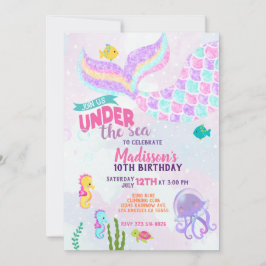 Invitación de cumpleaños de sirena brillante bajo 