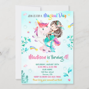 Invitación de cumpleaños de sirena Chica fiesta má