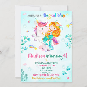 Invitación de cumpleaños de sirena Chica fiesta má