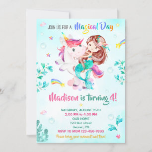 Invitación de cumpleaños de sirena Chica fiesta má