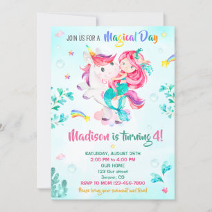 Invitación de cumpleaños de sirena Chica fiesta má