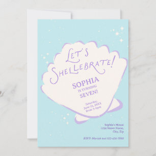 Invitación de cumpleaños de sirena con conchas de