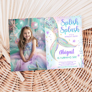 Invitación de cumpleaños de sirena con foto Splish
