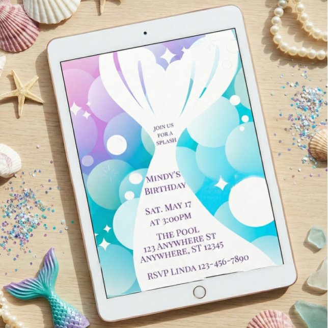 Invitación de cumpleaños de sirena con nieve blanc (Subido por el creador)