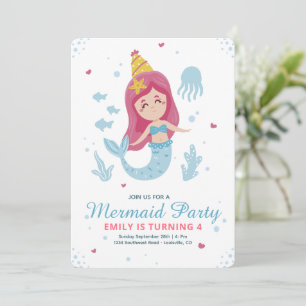 Invitación de cumpleaños de sirena, cumpleaños baj