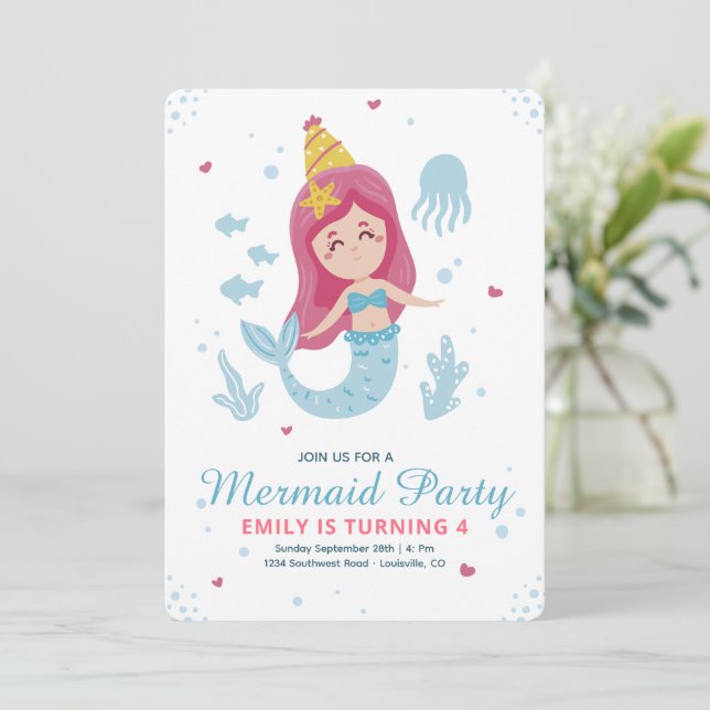 Invitación de cumpleaños de sirena, cumpleaños baj (Anverso de pie)