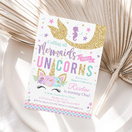 Invitación de cumpleaños de sirena de unicornio má