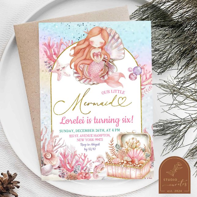 Invitación de cumpleaños de sirena del mar rosa (Subido por el creador)