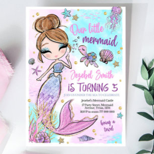 Invitación de cumpleaños de Sirena editable, siren